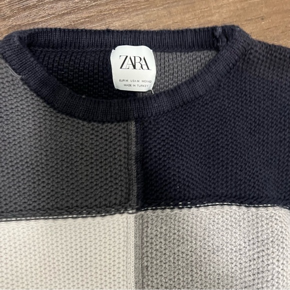 Zara Color Block 100% Cotton Crewneck Sweater - Picture 2 of 7